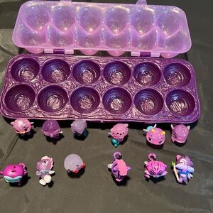 Hatchimals Purple Egg Carton & Purple Hued Hatchimals. Lot of 12.